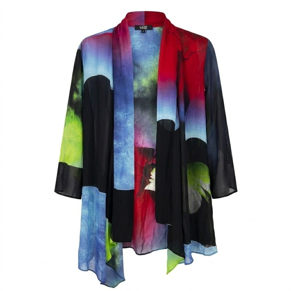 Lior Paris Womens Small Multicolor Abstract Floral Open Front Cardigan DK-07 L